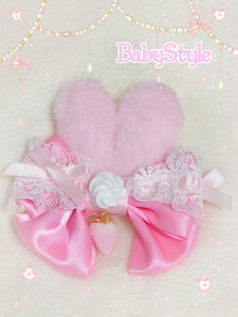 うさみみホイップいちごリボンツインテヘアクリップ(ピンク)